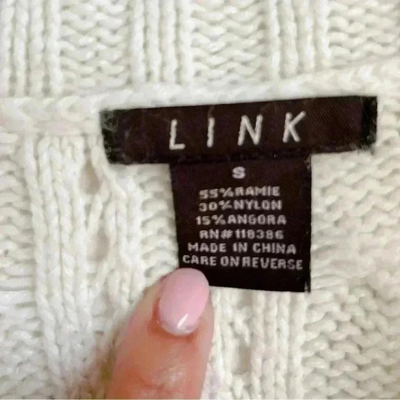 Y2K Women’s V-Neck Tunic Cable Knit Ivory Long Sleeve Rare Sweater Link Sz S - Picture 3 of 6